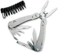 Купить Мультитул Stinger, 105x50 мм, 10 функций, сталь, серебристый, 12 насадок и нейлоновый чехол арт. MT-3216