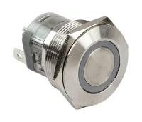 Кнопка без фиксации, подсветка синяя, 12 В, д.25мм