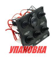 Купить Панель бортового питания 5 переключателей, разъем прикуриватель, индикация (упаковка из 24 шт.) арт. C91341LED_pkg_24