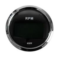 Тахометр 0-8000 об/мин со счетчиком моточасов делитель 1-10, черный циферблат, нержавеющий ободок