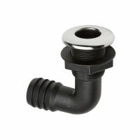 Разъем водосброса угловой пластиковый с крышкой из нержавеющей стали под шланг 32 мм, черный