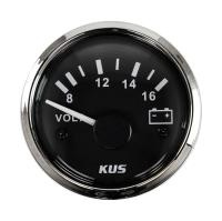 Вольтметр аналоговый 8-16 В; черный циферблат; нержавеющий ободок; д. 52 мм