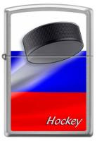 Зажигалка ZIPPO Российский хоккей, с покрытием Brushed Chrome, латунь/сталь, серебристая, 38x13x57 м