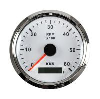 Тахометр 0-6000 об/мин со счетчиком моточасов делитель 0.5-250; белый циферблат; нержавеющий ободок