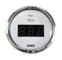 Указатель давления масла цифровой 0-5 бар; белый циферблат; нержавеющий ободок; д. 52 мм