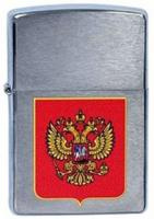 Зажигалка ZIPPO Герб России, с покрытием Brushed Chrome, латунь/сталь, серебристая, 38x13x57 мм