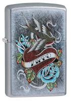 Купить Зажигалка ZIPPO Vintage Tattoo с покрытием Street Chrome™, латунь/сталь, серебристая, 38x13x57 мм арт. 29874