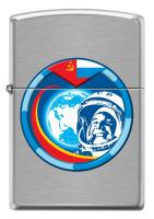 Зажигалка ZIPPO Гагарин с покрытием Brushed Chrome, латунь/сталь, серебристая, матовая, 38x13x57 мм