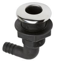 Разъем водосброса угловой пластиковый с крышкой из нержавеющей стали под шланг 16 мм, черный