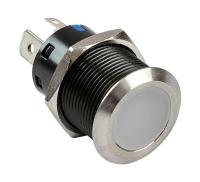Купить Кнопка без фиксации, подсветка синяя, наклейки, 12 В, 20А, 19мм арт. PB4511TB