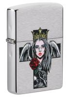 Зажигалка ZIPPO Cross, Queen & Skull с покрытием Brushed Chrome, серебристая, 38x13x57 мм