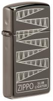 Купить Зажигалка 65th Anniversary Zippo Slim® с покрытием Black Ice®, латунь/сталь, чёрная, 29x10x60 мм арт. 49709
