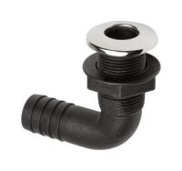 Разъем водосброса угловой пластиковый с крышкой из нержавеющей стали под шланг 30 мм, черный