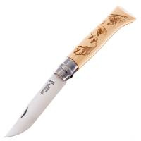 Купить Нож Opinel №8 Alpine adventures, нержавеющая сталь, рукоять дуб, гравировка горный велосипед, 002187 арт. 002187