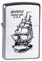 Купить Зажигалка ZIPPO Boat-Zippo, с покрытием Satin Chrome™, латунь/сталь, серебристая, 38x13x57 мм арт. 205 Boat-Zippo
