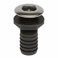 Разъем водосброса пластиковый с крышкой из нержавеющей стали и обратным клапаном под шланг 38 мм, черный