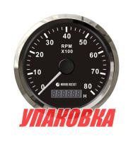 Купить Тахометр 0-8000 об/мин со счетчиком моточасов делитель 0.5-250, черный циферблат, нержавеющий ободок, Marine Rocket (упаковка из 10 шт.) арт. TM8005BSMR_pkg_10