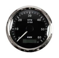 Тахометр 0-6000 об/мин со счетчиком моточасов делитель 1-10; черный циферблат; нержавеющий ободок