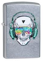 Купить Зажигалка ZIPPO Skull Headphone с покрытием Street Chrome™, латунь/сталь, серебристая, 38x13x57 мм арт. 29855