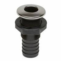 Разъем водосброса пластиковый с крышкой из нержавеющей стали под шланг 30 мм, черный