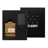 Набор ZIPPO: чёрная зажигалка Black Crackle® и коричневый нейлоновый чехол, в подарочной коробке