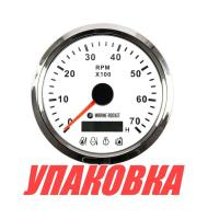 Купить Тахометр 0-7000 об/мин с аварийной сигнализацией делитель 1-10, белый циферблат, нержавеющий ободок, Marine Rocket (упаковка из 10 шт.) арт. TM7001WSMR_pkg_10