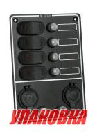 Купить Панель бортового питания, 4 переключателя, 2 разьёма прикуривателя, индикация, автоматы (упаковка из 24 шт.) арт. 10141-BK_pkg_24