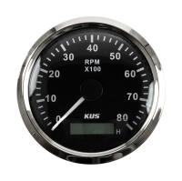 Тахометр 0-8000 об/мин со счетчиком моточасов делитель 1-10, черный циферблат, нержавеющий ободок