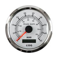 GPS-спидометр аналоговый 0-45 узлов; белый циферблат; нержавеющий ободок; выносная антенна; д. 85 мм