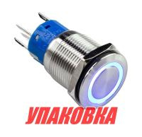 Кнопка без фиксации, подсветка синяя, 12 В, (упаковка из 10 шт.)