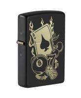 Зажигалка ZIPPO Gambling Design с покрытием Black Matte, латунь/сталь, чёрная, матовая, 38x13x57 мм