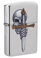 Купить Зажигалка ZIPPO Sword Skull Desig с покрытием Brushed Chrome, латунь/сталь, серебристая, 38x13x57 мм арт. 49488