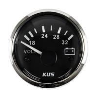 Вольтметр аналоговый 18-32 В; черный циферблат; нержавеющий ободок; д. 52 мм