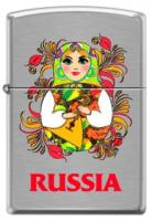 Зажигалка ZIPPO Русская Матрёшка, с покрытием Brushed Chrome, латунь/сталь, серебристая, 38x13x57 мм