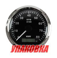 Тахометр 0-8000 об/мин со счетчиком моточасов делитель 0.5-250, черный циферблат, нержавеющий ободок (упаковка из 30 шт.)