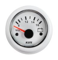 Вольтметр аналоговый 8-16 В, белый циферблат, белый ободок, д. 52 мм