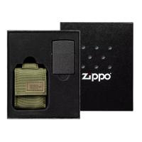 Набор ZIPPO: чёрная зажигалка Black Crackle® и зелёный нейлоновый чехол, в подарочной коробке