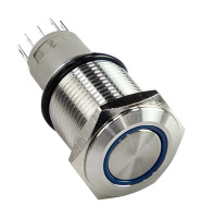 Купить Кнопка без фиксации 12В 5А; OFF-(ON) 5P; D16 синяя подсветка арт. A6C1B12VS
