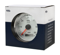 Купить Тахометр 0-6000 об/мин со счетчиком моточасов делитель 0.5-250; белый циферблат; нержавеющий ободок арт. JMV00245_KY07101