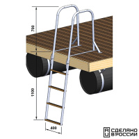 Купить Трап для причальной секции складной, 4 ступени ироко (ширина 400мм.) арт. 040151T