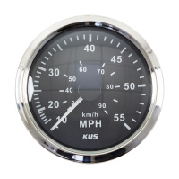 Купить Спидометр манометрический 0-55 MPH; черный циферблат; нержавеющий ободок; д. 85 мм арт. JMV00295_KY18002