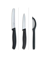 Купить Набор из 3 ножей для овощей VICTORINOX: нож 8 см, нож 11 см, овощечистка, чёрная рукоять арт. 6.7113.31