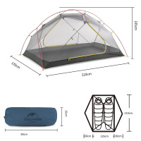 Купить Палатка Naturehike Mongar NH19M002-J 210T двухместная сверхлегкая , синяя Phantom Blue, 6975641882596 арт. 6975641882596