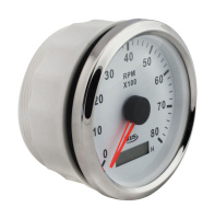 Купить Тахометр 0-8000 об/мин со счетчиком моточасов делитель 1-10, белый циферблат, нержавеющий ободок арт. JMV00252_KY07107