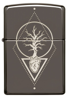 Купить Зажигалка ZIPPO Heart of Tree с покрытием Black Ice®, латунь/сталь, чёрная, глянцевая, 38x13x57 мм арт. 49687