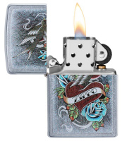 Купить Зажигалка ZIPPO Vintage Tattoo с покрытием Street Chrome™, латунь/сталь, серебристая, 38x13x57 мм арт. 29874