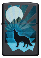 Купить Зажигалка ZIPPO Wolf and Moon с покрытием Black Matte, латунь/сталь, чёрная, матовая, 38x13x57 мм арт. 29864