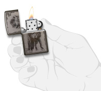 Купить Зажигалка ZIPPO Wolf Design с покрытием Black Ice®, латунь/сталь, чёрная, глянцевая, 38x13x57 мм арт. 49073