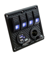 Купить Панель бортового питания 4 переключателя, USB зарядка, разъем прикуривателя (упаковка из 2 шт.) арт. MR4H1P1U_pkg_2