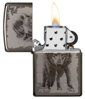 Купить Зажигалка ZIPPO Wolf Design с покрытием Black Ice®, латунь/сталь, чёрная, глянцевая, 38x13x57 мм арт. 49073